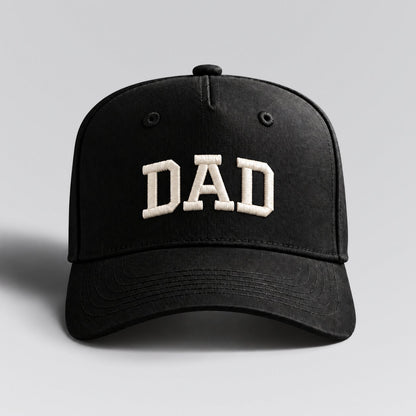 DAD hat in Black by The Parent Club. Front studio view with wider framing.