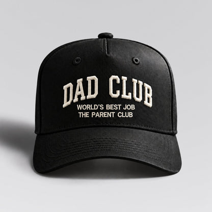 Dad Club hat in Black by The Parent Club. Front studio view with wider framing.