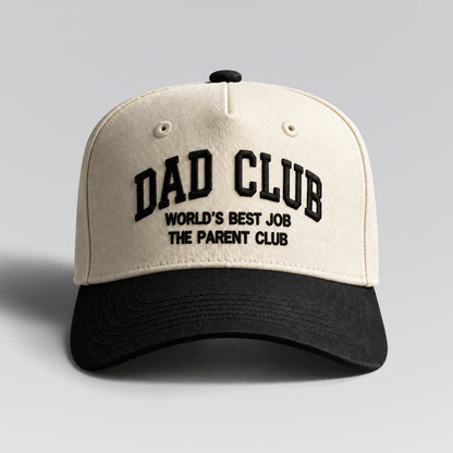Dad Club hat in Cream / Black by The Parent Club. Front studio view with wider framing.