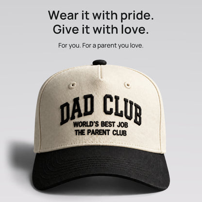 Cream and black Dad Club cap. Wear it with pride. Give it with love. For you, or a parent you love.