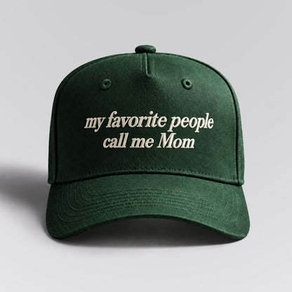 Favorite People hat in Green by The Parent Club. Front studio view with wider framing.