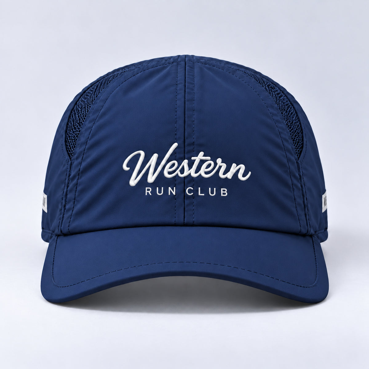 brand script club  navy centered front view