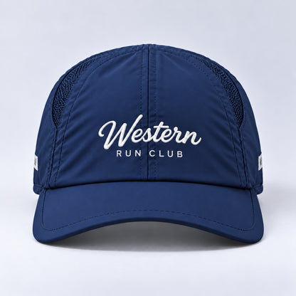 brand script club  navy centered front view