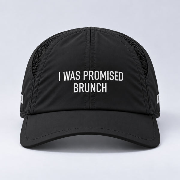 I Was Promised Brunch run cap in black, centered front view