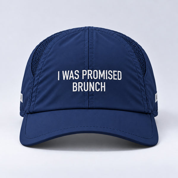 I Was Promised Brunch run cap in navy, centered front view