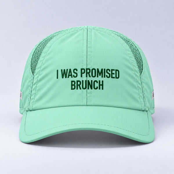 I Was Promised Brunch run cap in seafoam, centered front view