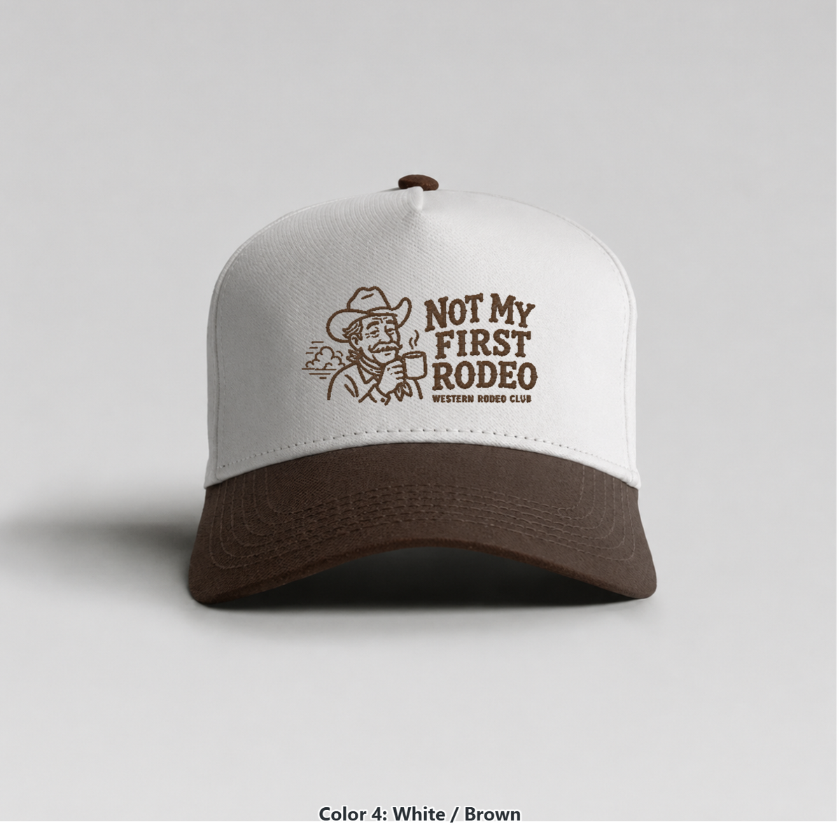 Not My First Rodeo hat in White / Brown by Western Rodeo